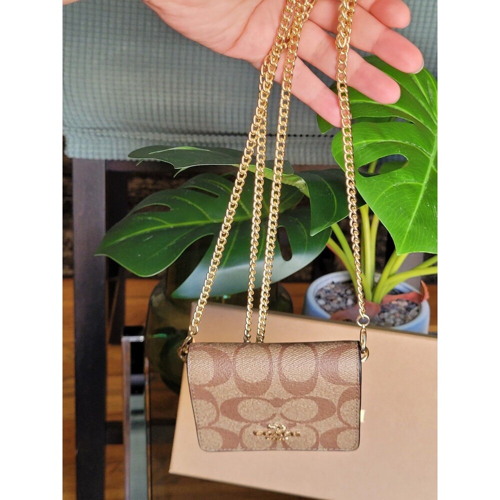 Coach Mini Wallet On Chain Signature Monogram Canvas Bag Purse - Picture 16 of 16